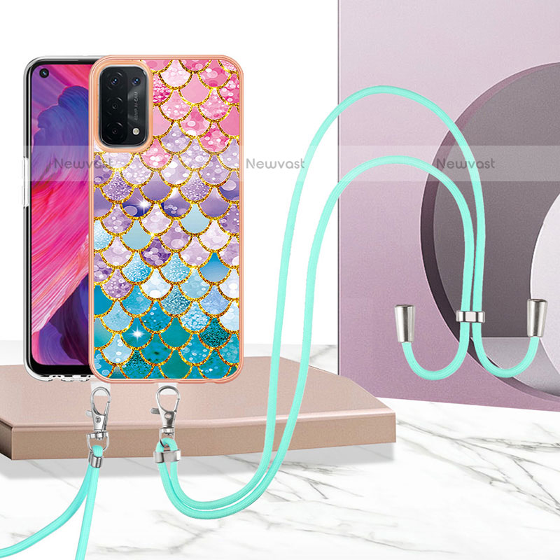 Silicone Candy Rubber Gel Fashionable Pattern Soft Case Cover with Lanyard Strap Y03B for Oppo A93 5G