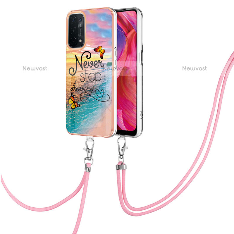 Silicone Candy Rubber Gel Fashionable Pattern Soft Case Cover with Lanyard Strap Y03B for Oppo A93 5G Mixed