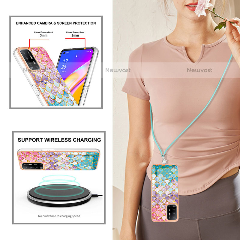 Silicone Candy Rubber Gel Fashionable Pattern Soft Case Cover with Lanyard Strap Y03B for Oppo A94 5G