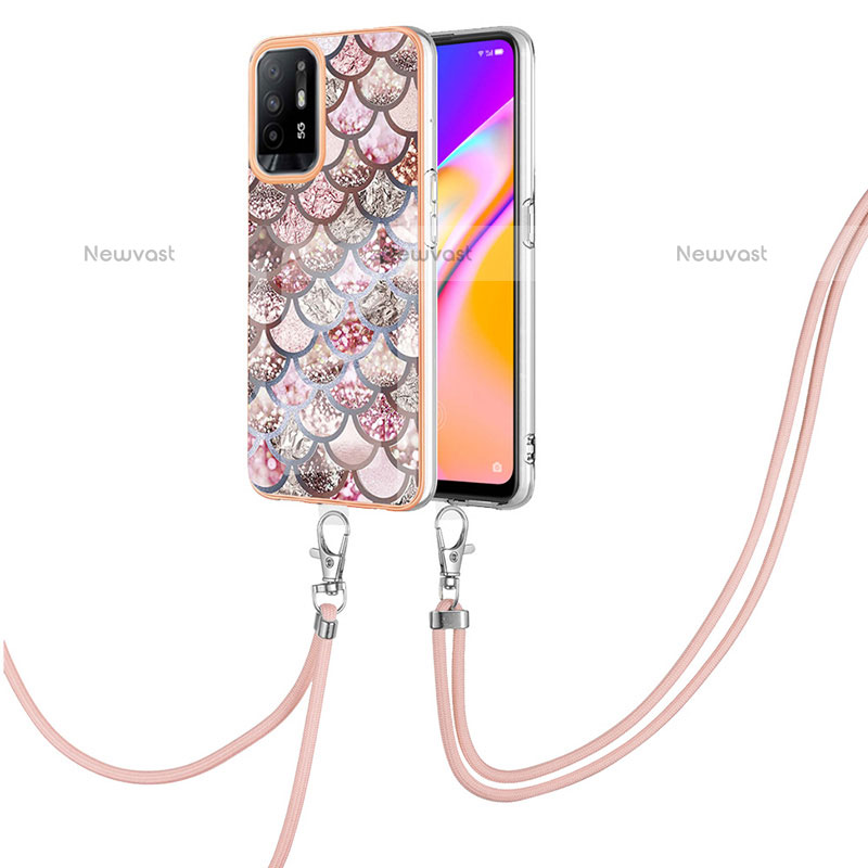 Silicone Candy Rubber Gel Fashionable Pattern Soft Case Cover with Lanyard Strap Y03B for Oppo A94 5G