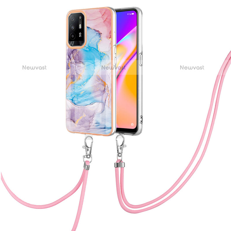 Silicone Candy Rubber Gel Fashionable Pattern Soft Case Cover with Lanyard Strap Y03B for Oppo A94 5G