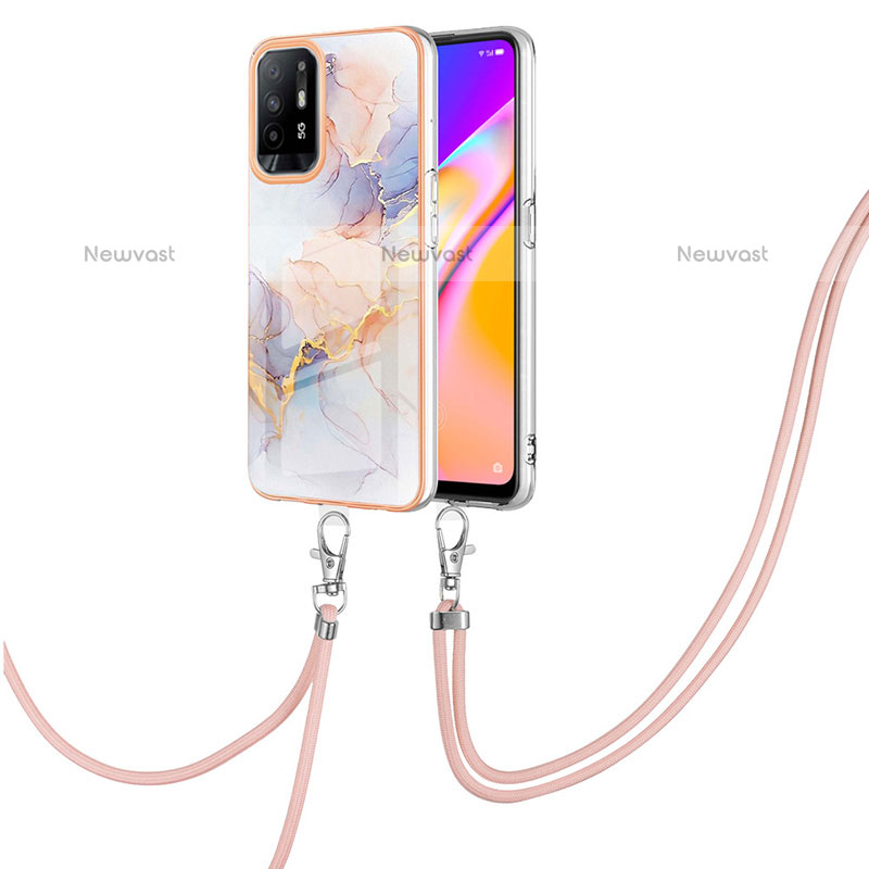 Silicone Candy Rubber Gel Fashionable Pattern Soft Case Cover with Lanyard Strap Y03B for Oppo A94 5G