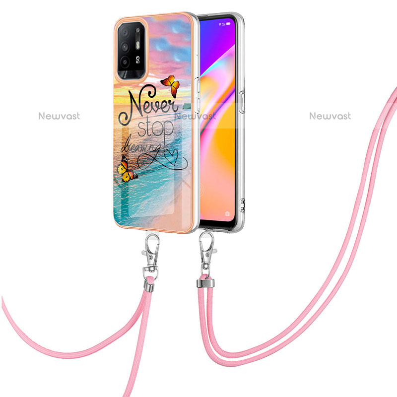 Silicone Candy Rubber Gel Fashionable Pattern Soft Case Cover with Lanyard Strap Y03B for Oppo A94 5G