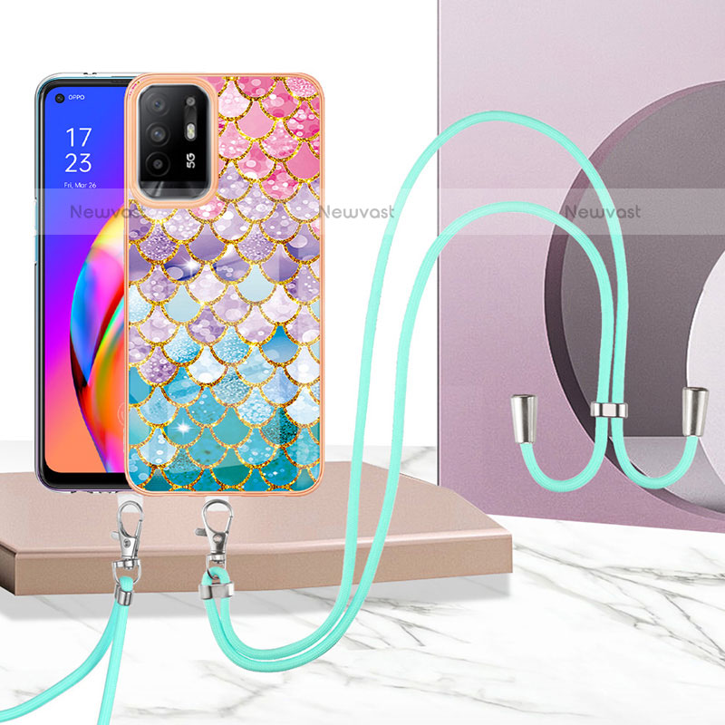 Silicone Candy Rubber Gel Fashionable Pattern Soft Case Cover with Lanyard Strap Y03B for Oppo A94 5G