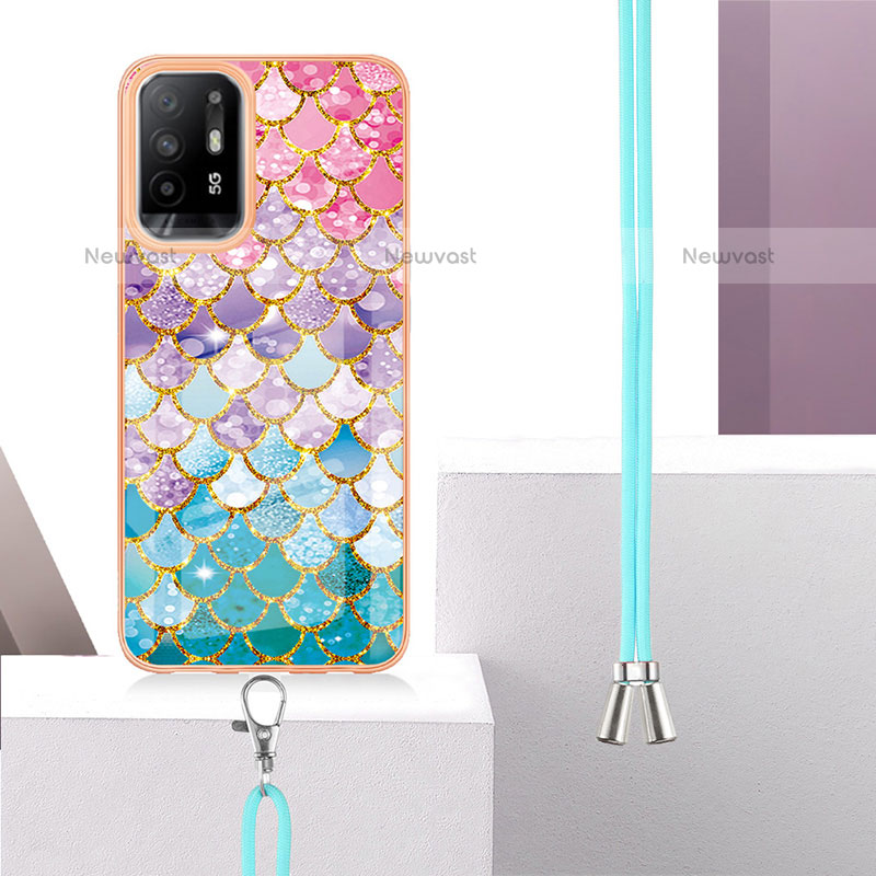 Silicone Candy Rubber Gel Fashionable Pattern Soft Case Cover with Lanyard Strap Y03B for Oppo A94 5G