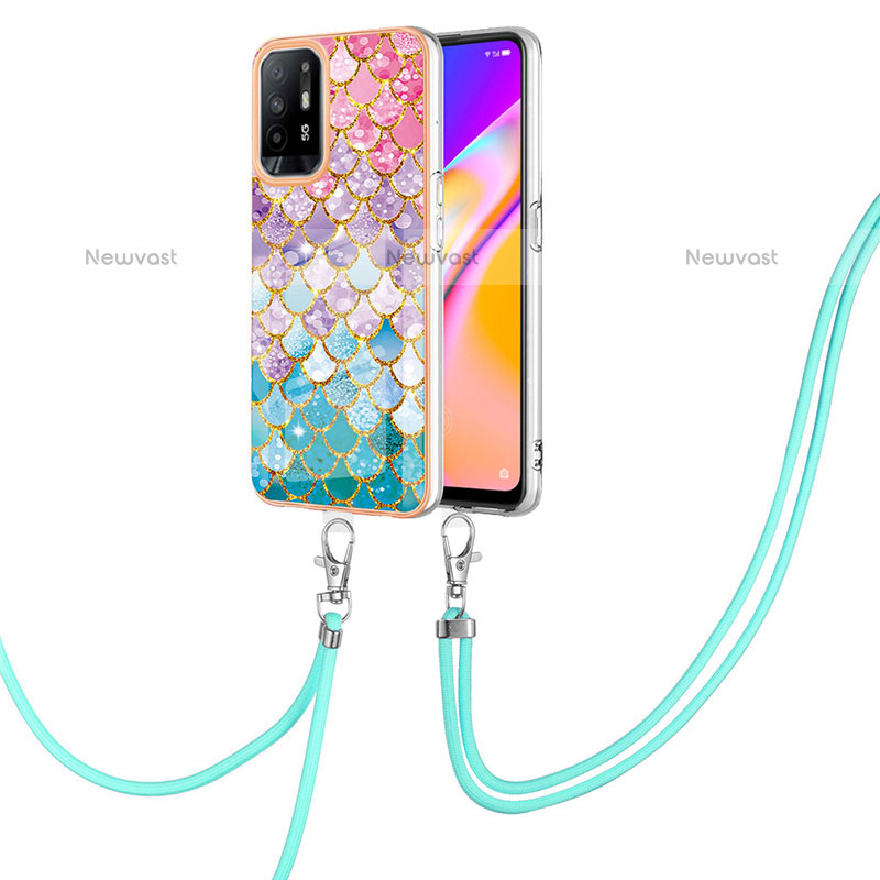 Silicone Candy Rubber Gel Fashionable Pattern Soft Case Cover with Lanyard Strap Y03B for Oppo A95 5G
