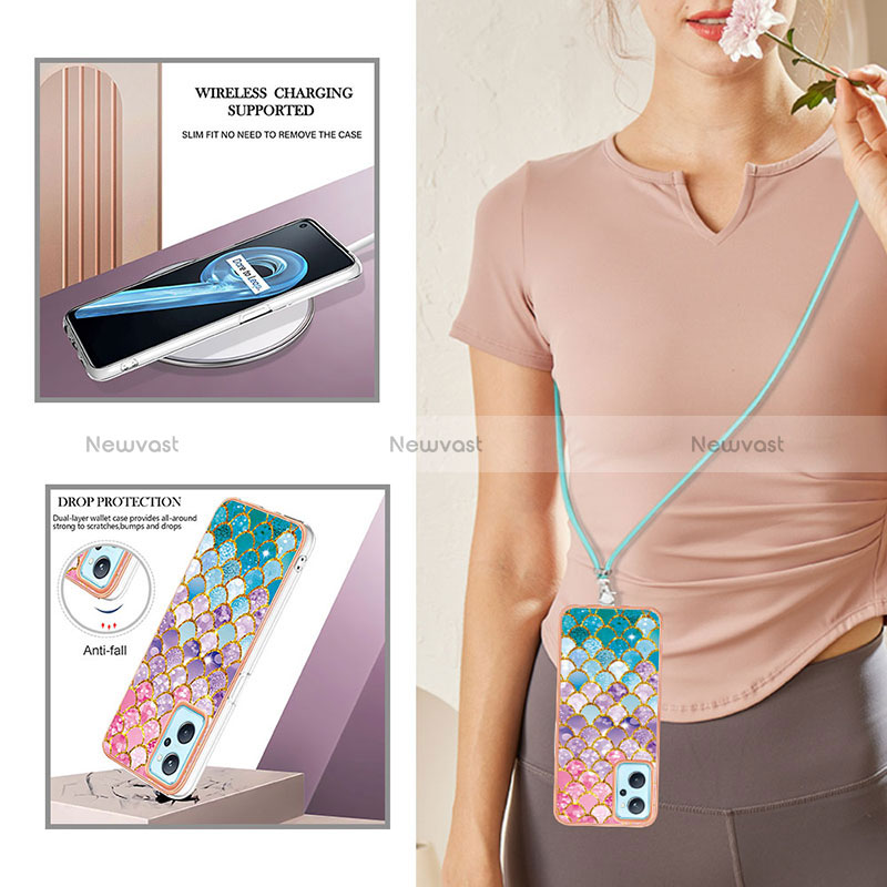 Silicone Candy Rubber Gel Fashionable Pattern Soft Case Cover with Lanyard Strap Y03B for Oppo K10 4G