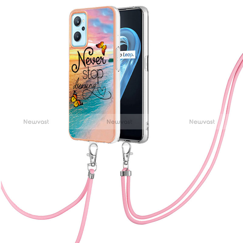 Silicone Candy Rubber Gel Fashionable Pattern Soft Case Cover with Lanyard Strap Y03B for Oppo K10 4G