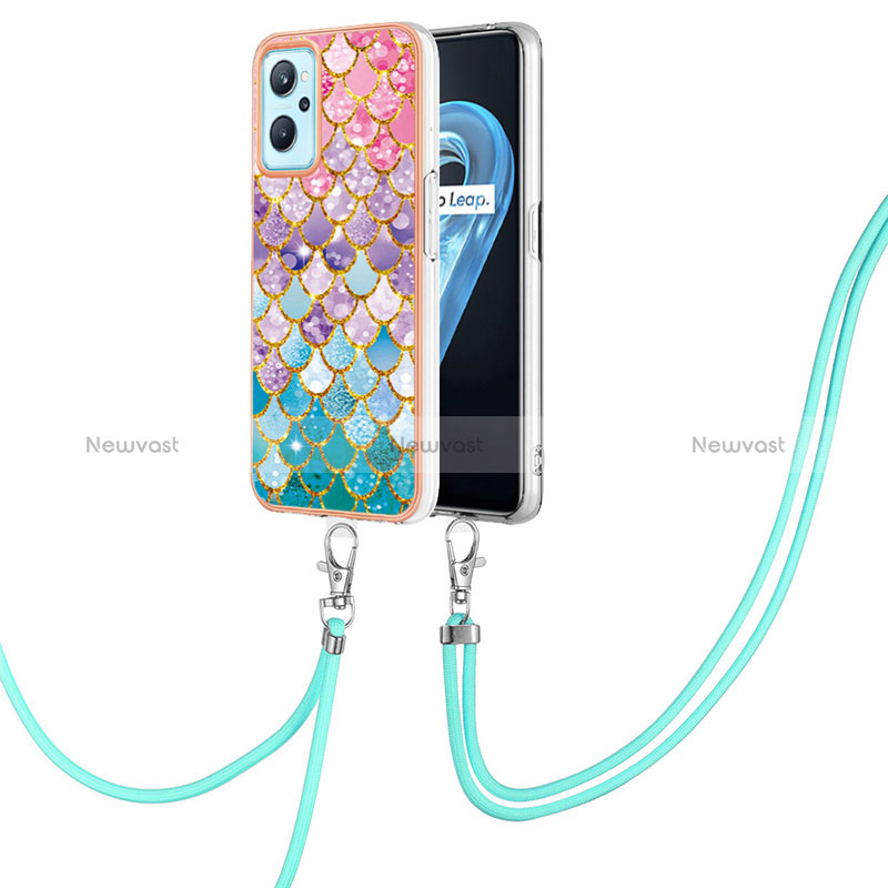 Silicone Candy Rubber Gel Fashionable Pattern Soft Case Cover with Lanyard Strap Y03B for Oppo K10 4G Colorful