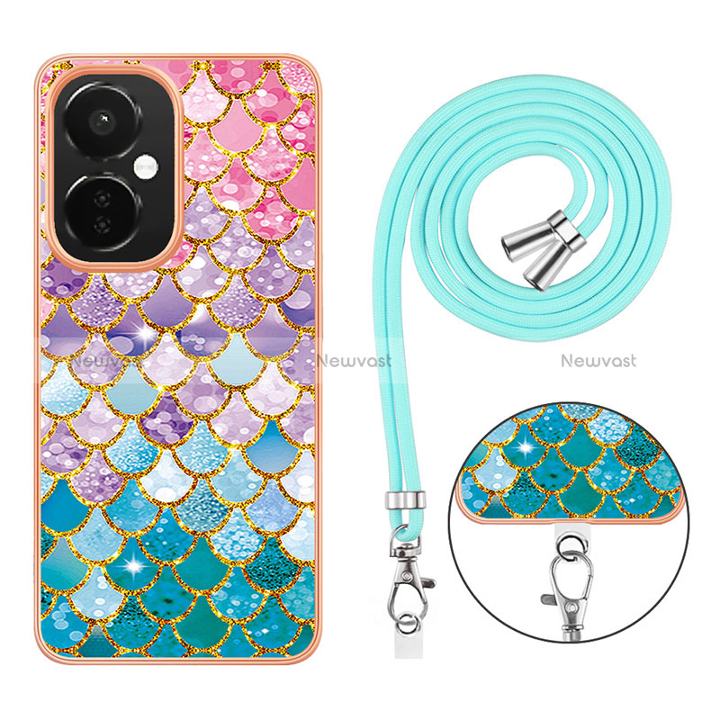 Silicone Candy Rubber Gel Fashionable Pattern Soft Case Cover with Lanyard Strap Y03B for Oppo K11x 5G