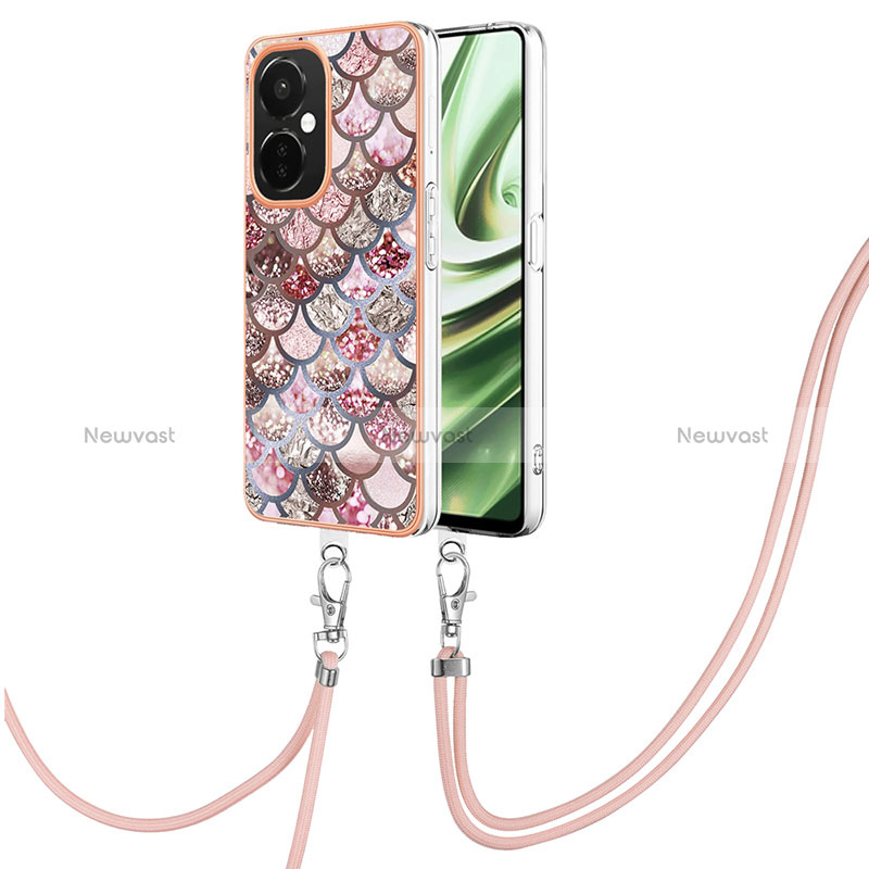 Silicone Candy Rubber Gel Fashionable Pattern Soft Case Cover with Lanyard Strap Y03B for Oppo K11x 5G