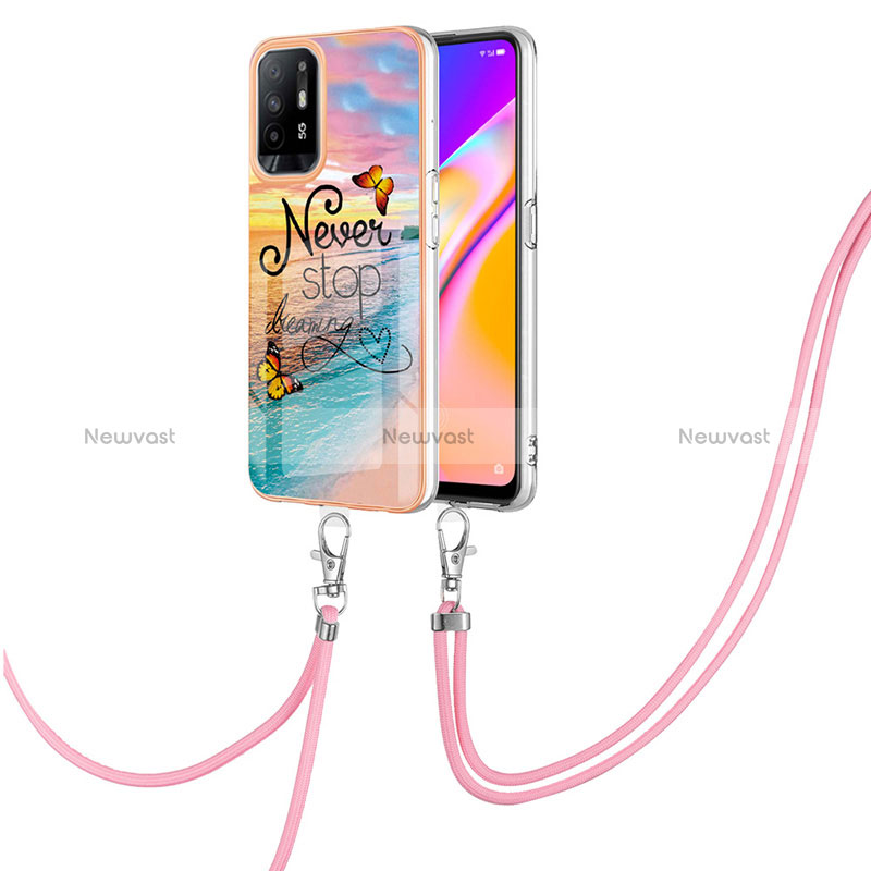 Silicone Candy Rubber Gel Fashionable Pattern Soft Case Cover with Lanyard Strap Y03B for Oppo Reno5 Z 5G