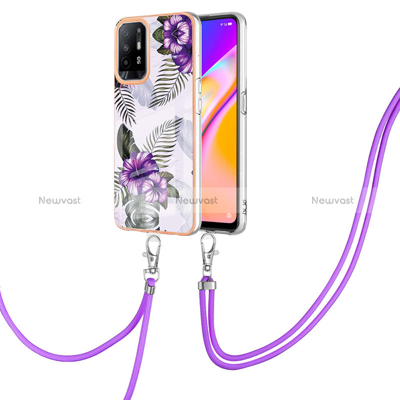 Silicone Candy Rubber Gel Fashionable Pattern Soft Case Cover with Lanyard Strap Y03B for Oppo Reno5 Z 5G