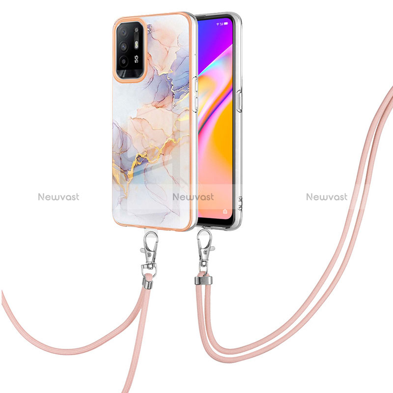 Silicone Candy Rubber Gel Fashionable Pattern Soft Case Cover with Lanyard Strap Y03B for Oppo Reno5 Z 5G Clove Purple