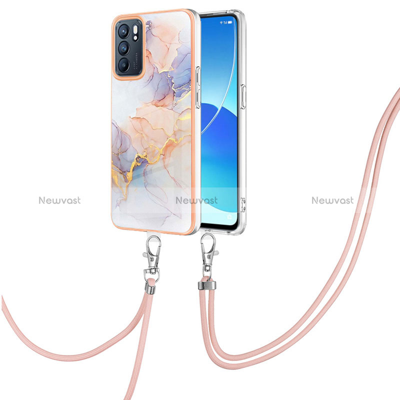 Silicone Candy Rubber Gel Fashionable Pattern Soft Case Cover with Lanyard Strap Y03B for Oppo Reno6 5G