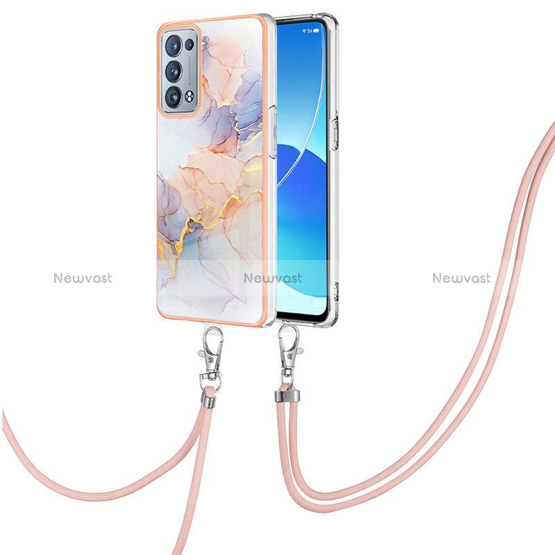 Silicone Candy Rubber Gel Fashionable Pattern Soft Case Cover with Lanyard Strap Y03B for Oppo Reno6 Pro 5G