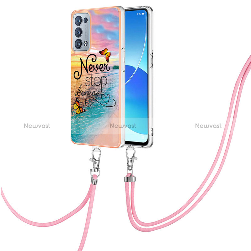 Silicone Candy Rubber Gel Fashionable Pattern Soft Case Cover with Lanyard Strap Y03B for Oppo Reno6 Pro+ Plus 5G