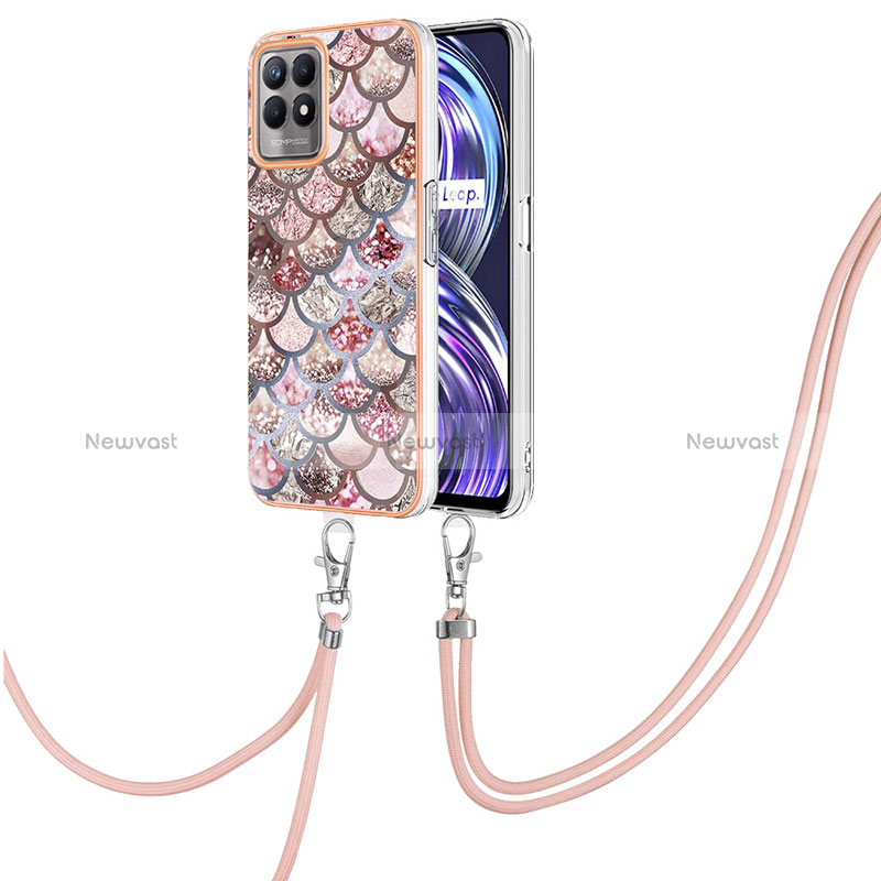 Silicone Candy Rubber Gel Fashionable Pattern Soft Case Cover with Lanyard Strap Y03B for Realme 8i