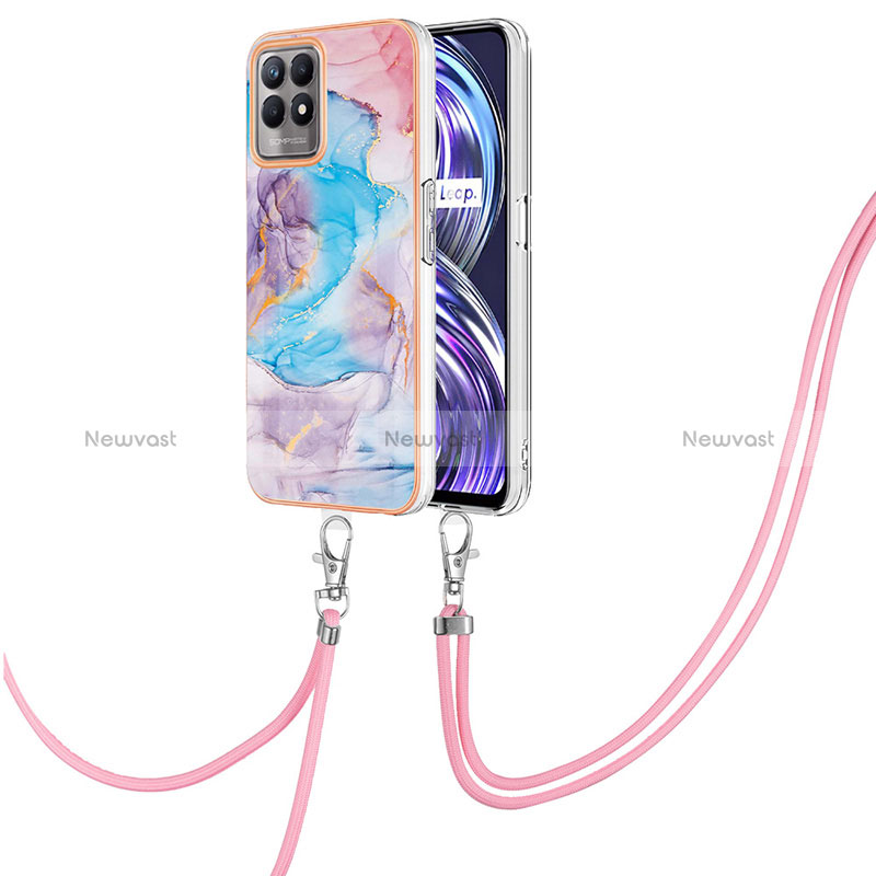 Silicone Candy Rubber Gel Fashionable Pattern Soft Case Cover with Lanyard Strap Y03B for Realme 8i