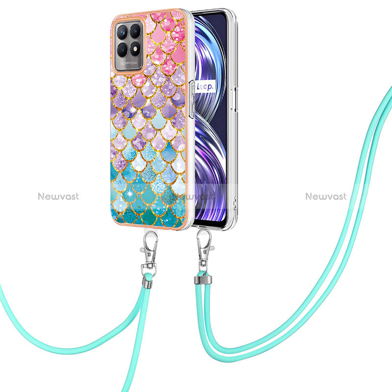 Silicone Candy Rubber Gel Fashionable Pattern Soft Case Cover with Lanyard Strap Y03B for Realme 8i