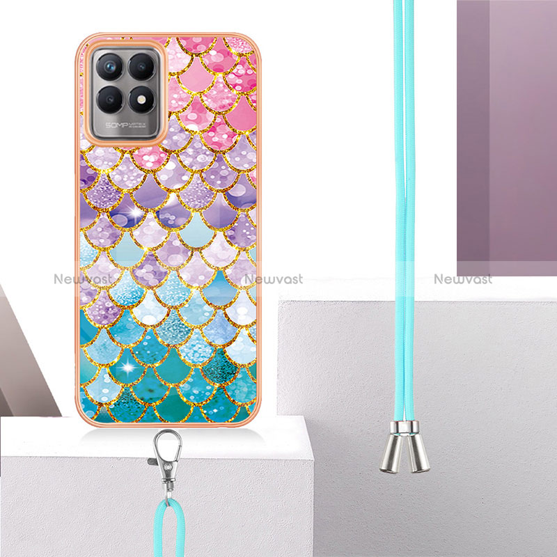 Silicone Candy Rubber Gel Fashionable Pattern Soft Case Cover with Lanyard Strap Y03B for Realme 8i