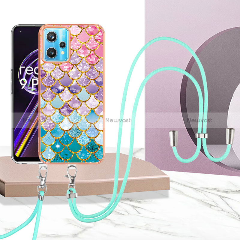 Silicone Candy Rubber Gel Fashionable Pattern Soft Case Cover with Lanyard Strap Y03B for Realme 9 5G