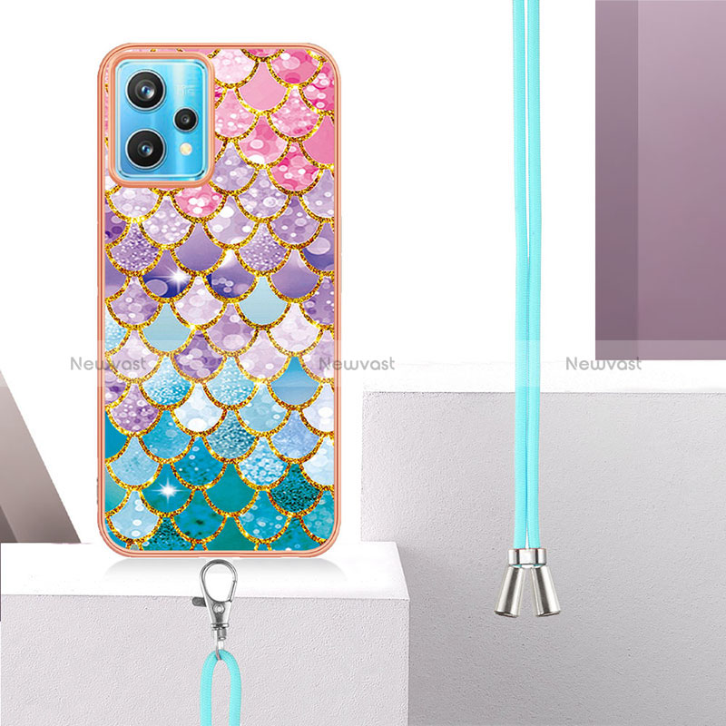 Silicone Candy Rubber Gel Fashionable Pattern Soft Case Cover with Lanyard Strap Y03B for Realme 9 5G