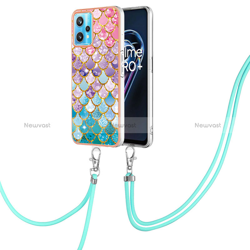 Silicone Candy Rubber Gel Fashionable Pattern Soft Case Cover with Lanyard Strap Y03B for Realme 9 Pro+ Plus 5G Colorful