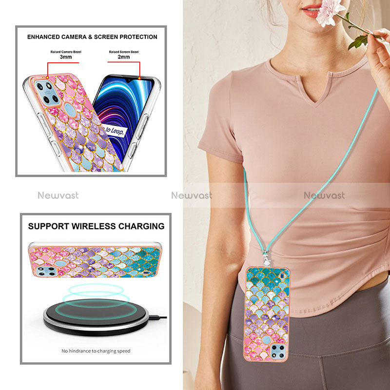 Silicone Candy Rubber Gel Fashionable Pattern Soft Case Cover with Lanyard Strap Y03B for Realme C21Y