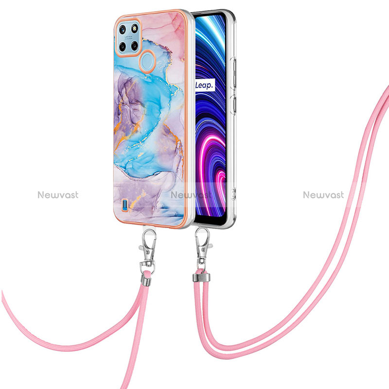 Silicone Candy Rubber Gel Fashionable Pattern Soft Case Cover with Lanyard Strap Y03B for Realme C21Y