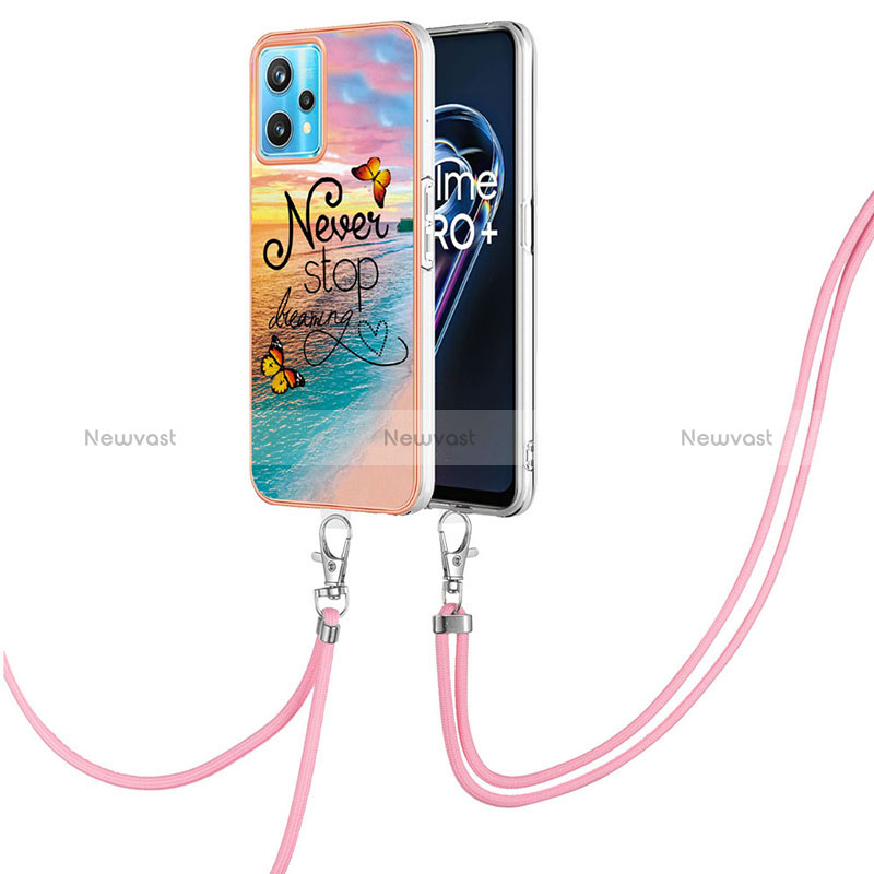 Silicone Candy Rubber Gel Fashionable Pattern Soft Case Cover with Lanyard Strap Y03B for Realme Narzo 50 Pro 5G