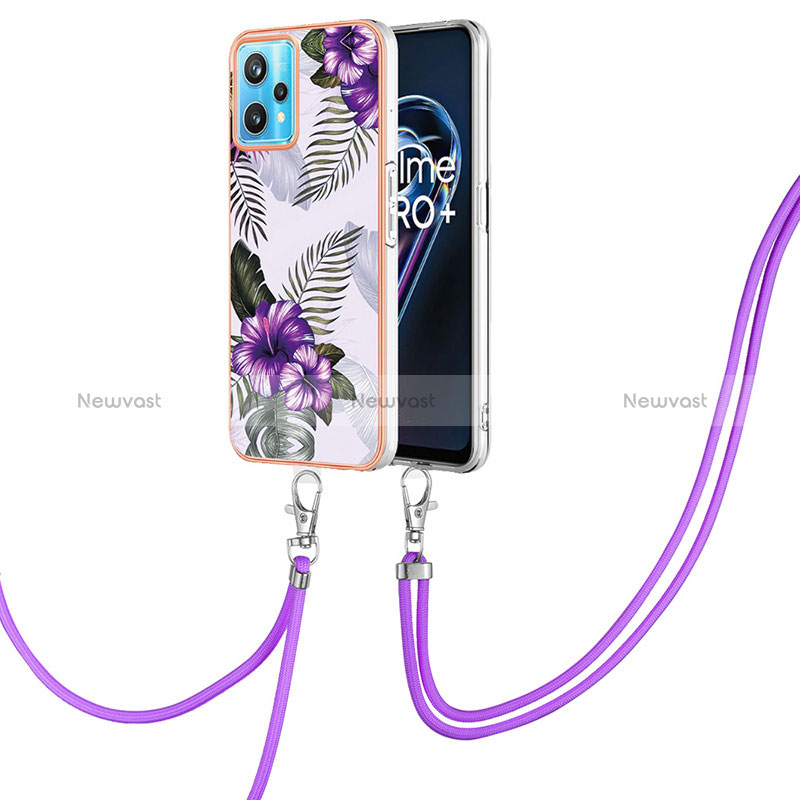 Silicone Candy Rubber Gel Fashionable Pattern Soft Case Cover with Lanyard Strap Y03B for Realme Narzo 50 Pro 5G Purple