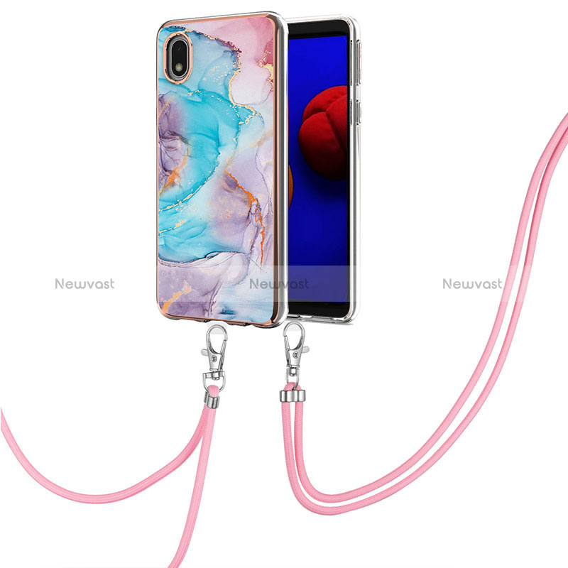 Silicone Candy Rubber Gel Fashionable Pattern Soft Case Cover with Lanyard Strap Y03B for Samsung Galaxy A01 Core