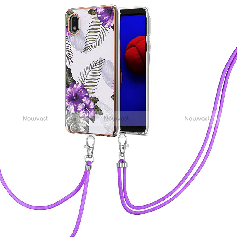 Silicone Candy Rubber Gel Fashionable Pattern Soft Case Cover with Lanyard Strap Y03B for Samsung Galaxy A01 Core