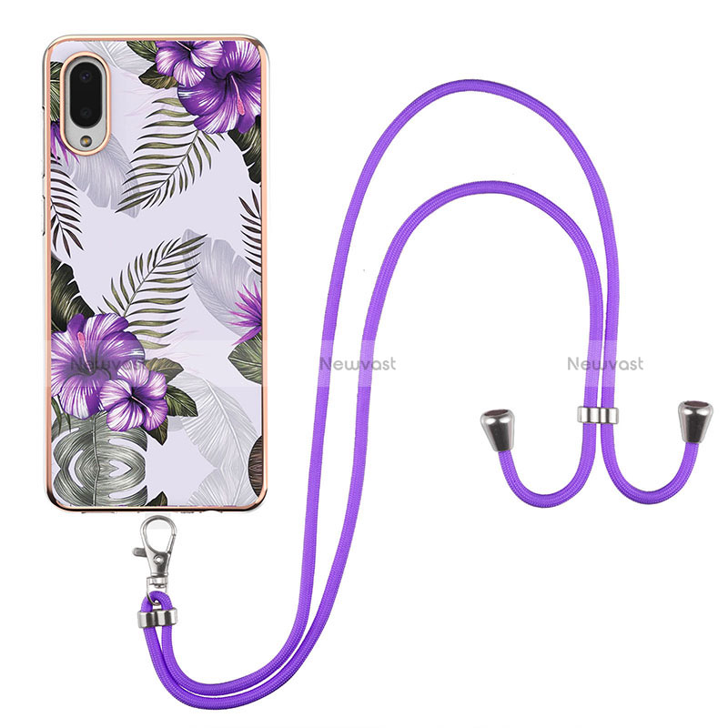 Silicone Candy Rubber Gel Fashionable Pattern Soft Case Cover with Lanyard Strap Y03B for Samsung Galaxy A02