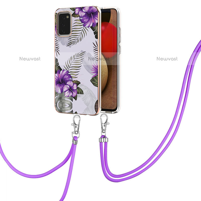 Silicone Candy Rubber Gel Fashionable Pattern Soft Case Cover with Lanyard Strap Y03B for Samsung Galaxy A02s