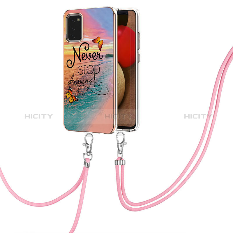 Silicone Candy Rubber Gel Fashionable Pattern Soft Case Cover with Lanyard Strap Y03B for Samsung Galaxy A03s Mixed