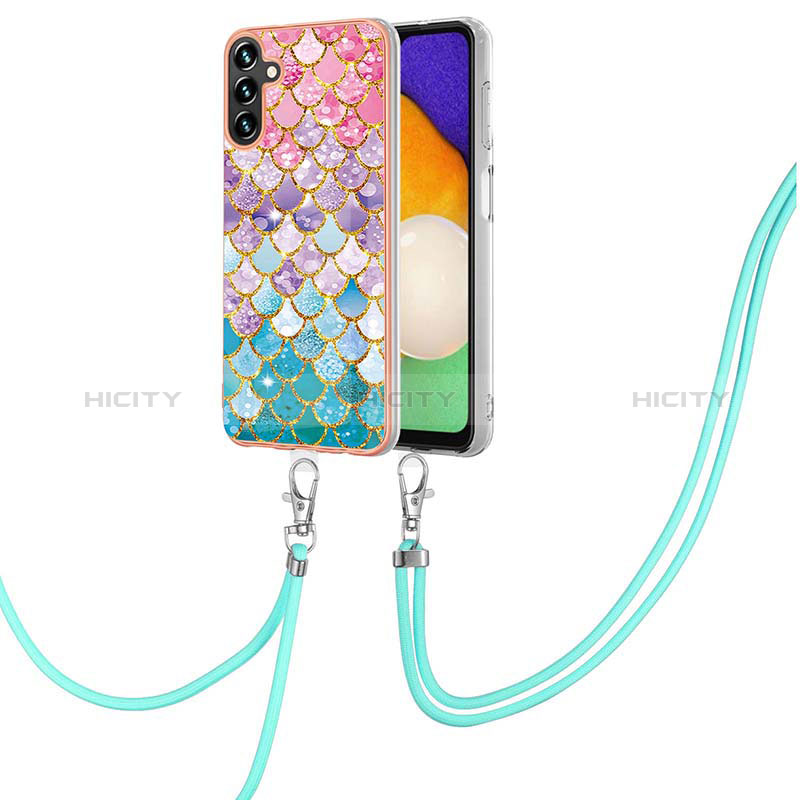 Silicone Candy Rubber Gel Fashionable Pattern Soft Case Cover with Lanyard Strap Y03B for Samsung Galaxy A04s