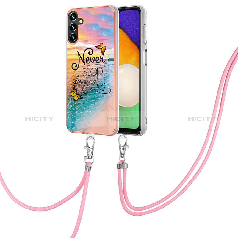 Silicone Candy Rubber Gel Fashionable Pattern Soft Case Cover with Lanyard Strap Y03B for Samsung Galaxy A04s