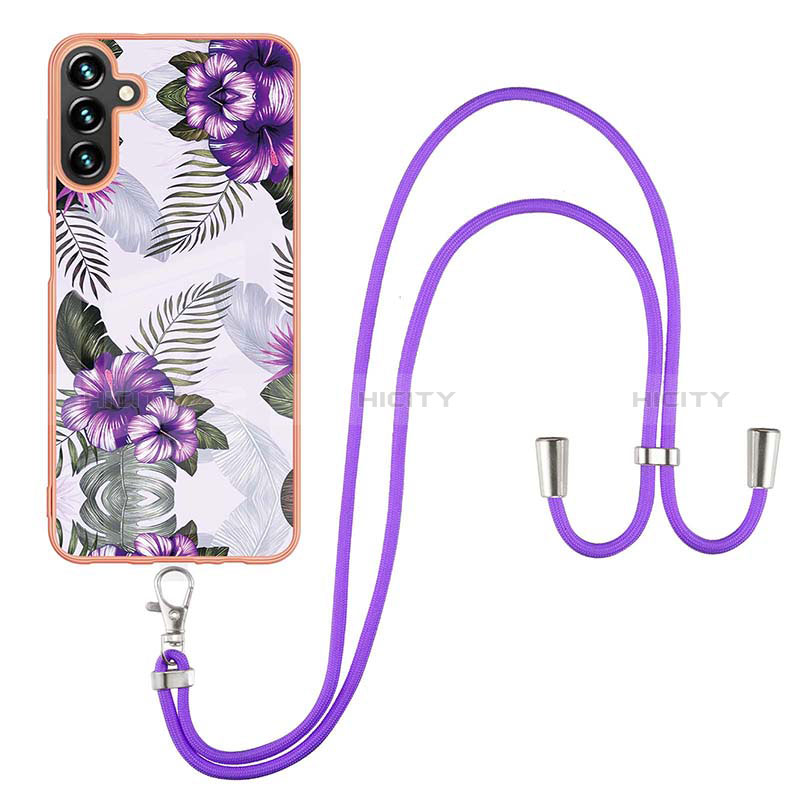 Silicone Candy Rubber Gel Fashionable Pattern Soft Case Cover with Lanyard Strap Y03B for Samsung Galaxy A04s