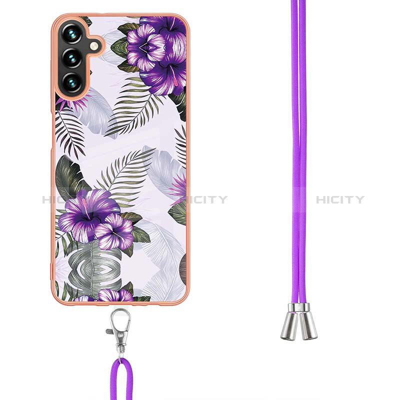 Silicone Candy Rubber Gel Fashionable Pattern Soft Case Cover with Lanyard Strap Y03B for Samsung Galaxy A04s