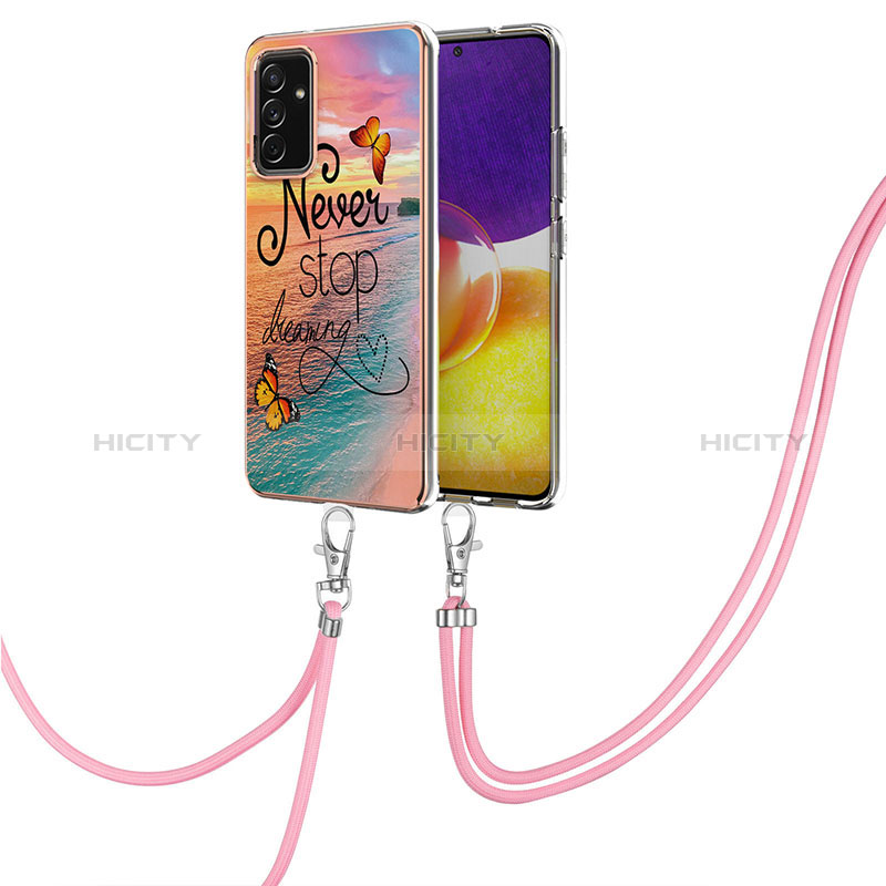 Silicone Candy Rubber Gel Fashionable Pattern Soft Case Cover with Lanyard Strap Y03B for Samsung Galaxy A05s