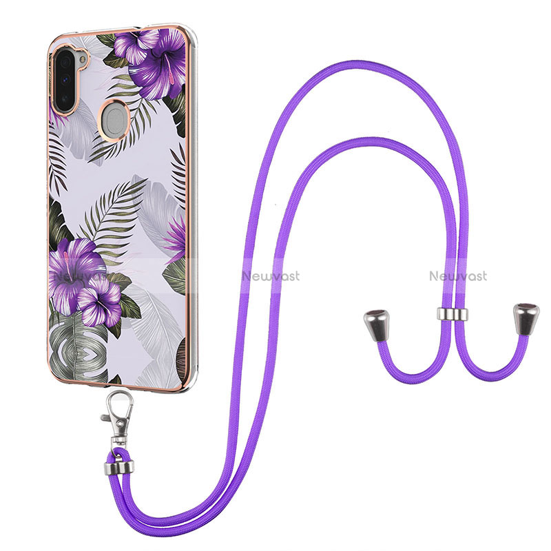 Silicone Candy Rubber Gel Fashionable Pattern Soft Case Cover with Lanyard Strap Y03B for Samsung Galaxy A11