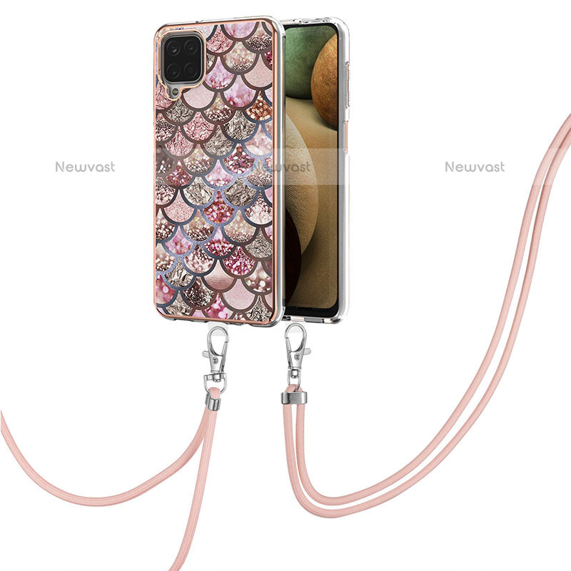 Silicone Candy Rubber Gel Fashionable Pattern Soft Case Cover with Lanyard Strap Y03B for Samsung Galaxy A12