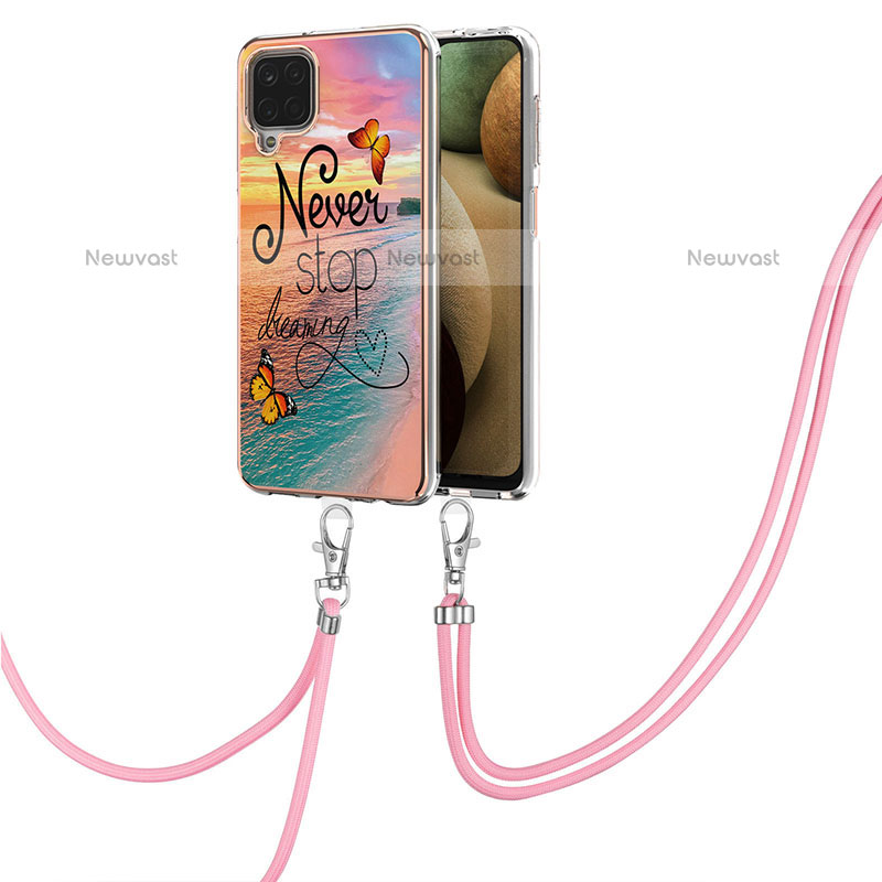 Silicone Candy Rubber Gel Fashionable Pattern Soft Case Cover with Lanyard Strap Y03B for Samsung Galaxy A12