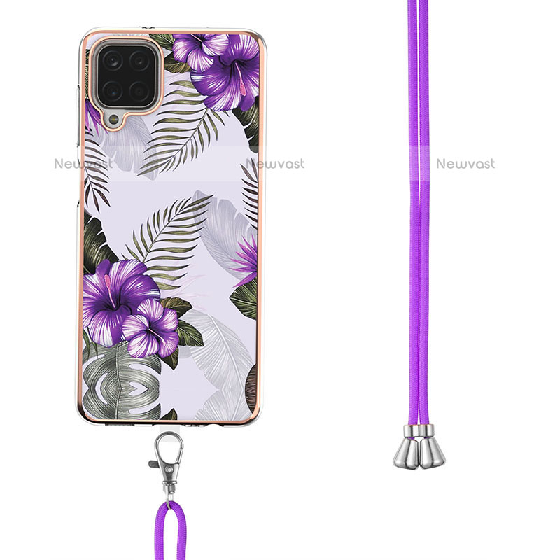 Silicone Candy Rubber Gel Fashionable Pattern Soft Case Cover with Lanyard Strap Y03B for Samsung Galaxy A12