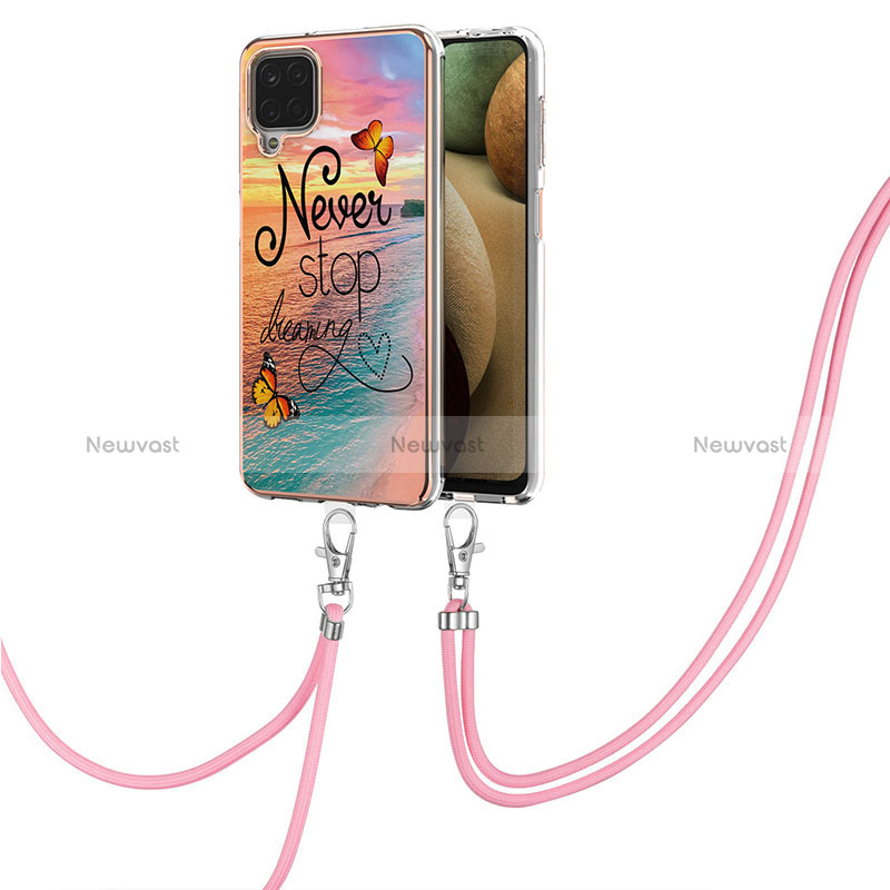 Silicone Candy Rubber Gel Fashionable Pattern Soft Case Cover with Lanyard Strap Y03B for Samsung Galaxy A12 Nacho Mixed