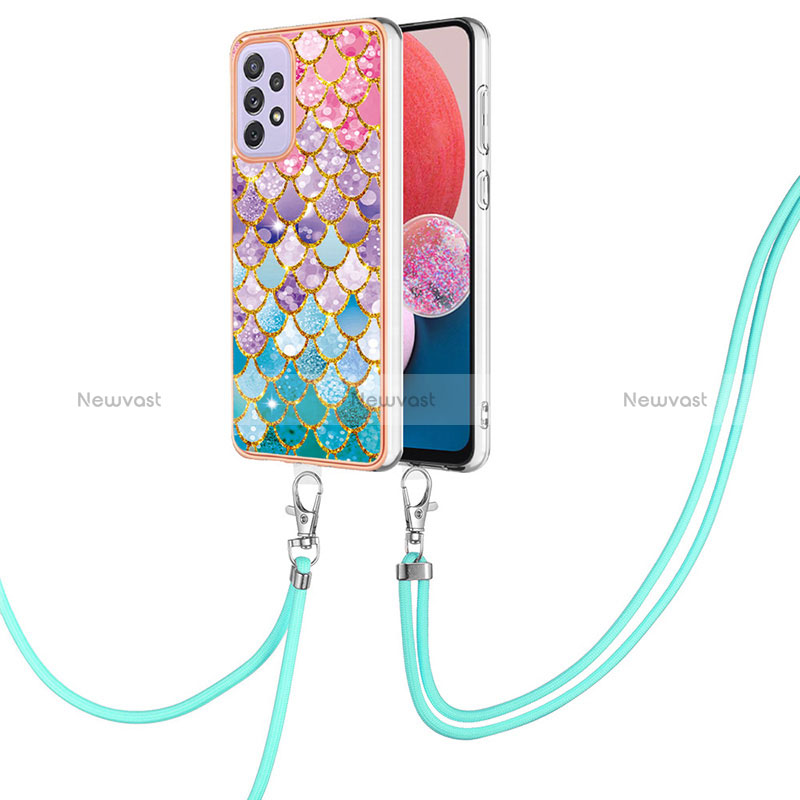 Silicone Candy Rubber Gel Fashionable Pattern Soft Case Cover with Lanyard Strap Y03B for Samsung Galaxy A13 4G