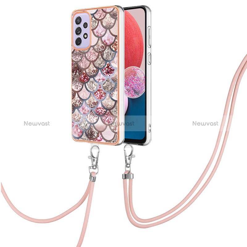 Silicone Candy Rubber Gel Fashionable Pattern Soft Case Cover with Lanyard Strap Y03B for Samsung Galaxy A13 4G