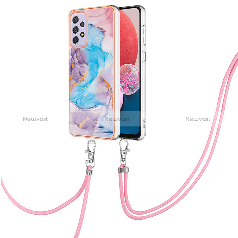 Silicone Candy Rubber Gel Fashionable Pattern Soft Case Cover with Lanyard Strap Y03B for Samsung Galaxy A13 4G